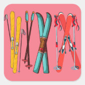 Funny Skiing Colorful Ski Skier Vierkante Sticker (Voorkant)