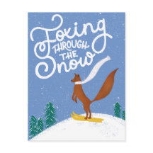Funny Skiing Fox Carte postale de Noël