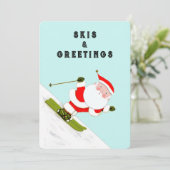 Funny Skiing Santa Feestdagenkaart (Staand voorkant)