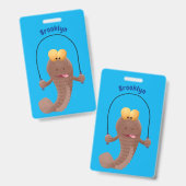 Funny skipping mudskipper fish cartoon badge (Voor- en achterkant)