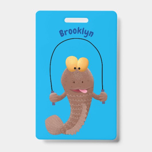 Funny skipping mudskipper fish cartoon badge (Voorzijde)