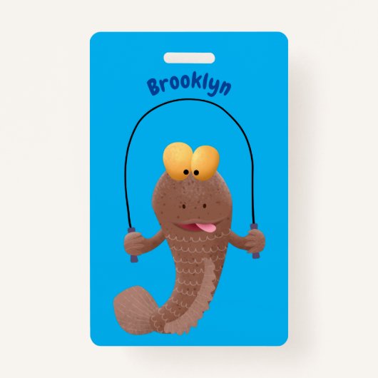 Funny skipping mudskipper fish cartoon badge (Voorkant)