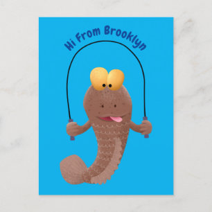 Funny skipping mudskipper fish cartoon briefkaart