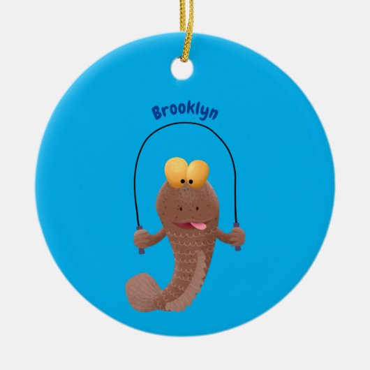 Funny skipping mudskipper fish cartoon keramisch ornament (Voorkant)