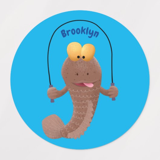 Funny skipping mudskipper fish cartoon labels (Design 2)