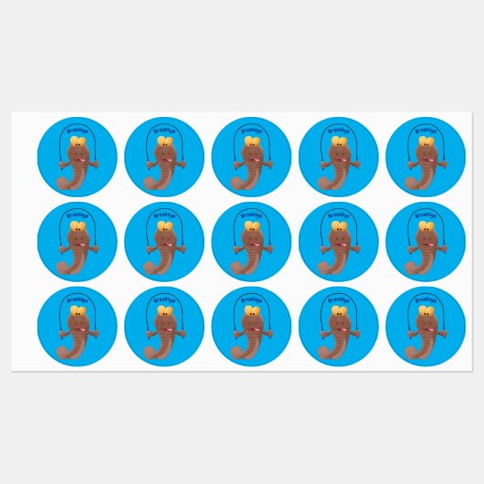 Funny skipping mudskipper fish cartoon labels (Vel)