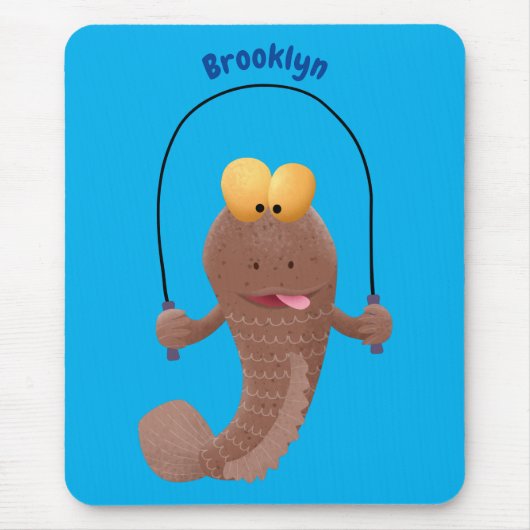 Funny skipping mudskipper fish cartoon muismat (Voorkant)