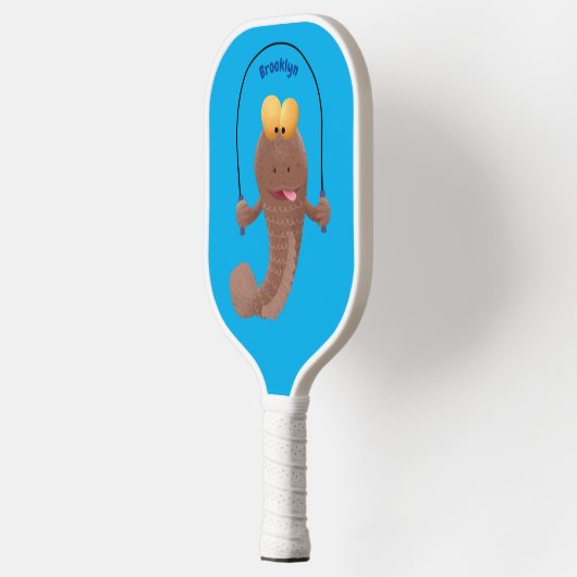Funny skipping mudskipper fish cartoon pickleball paddle (Links)