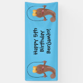 Funny skipping mudskipper fish cartoon spandoek (Verticaal)