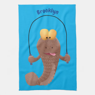 Funny skipping mudskipper fish cartoon theedoek