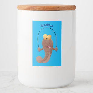 Funny skipping mudskipper fish cartoon voedselcontainer etiket