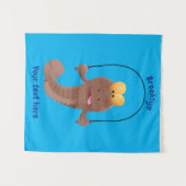 Funny skipping mudskipper fish cartoon wandkleed (Voorkant (horizontaal))