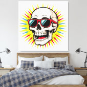 **Funny Skull With Sunglasses – Cartoon Laughing S Canvas Afdruk (Insitu (Slaapkamer))