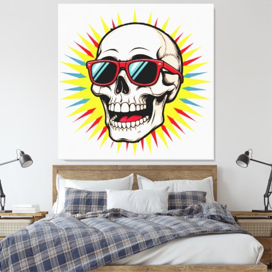 **Funny Skull With Sunglasses – Cartoon Laughing S Canvas Afdruk (Insitu (Slaapkamer))