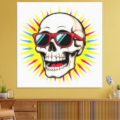**Funny Skull With Sunglasses – Cartoon Laughing S Canvas Afdruk (Insitu (Woonkamer))