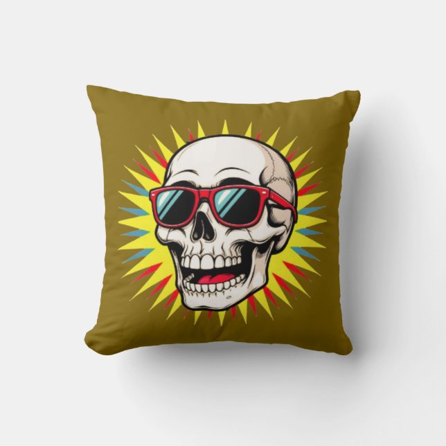 **Funny Skull With Sunglasses – Cartoon Laughing S Kussen (Voorkant)