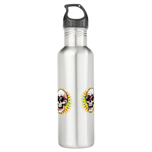**Funny Skull With Sunglasses – Cartoon Laughing S Waterfles (Achterkant)