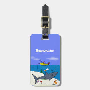 Funny slaapshark and Fishing cartoon Bagagelabel
