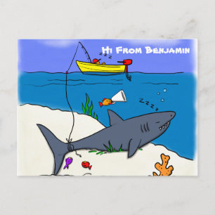 Funny slaapshark and Fishing cartoon Briefkaart