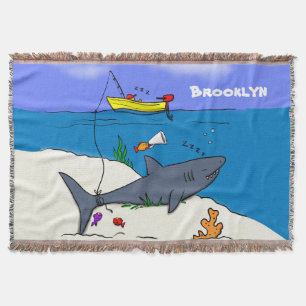 Funny slaapshark and Fishing cartoon Deken