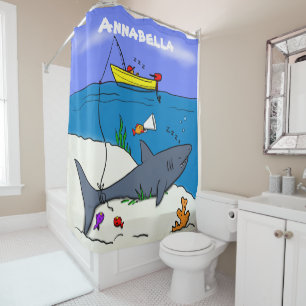 Funny slaapshark and Fishing cartoon Douchegordijn