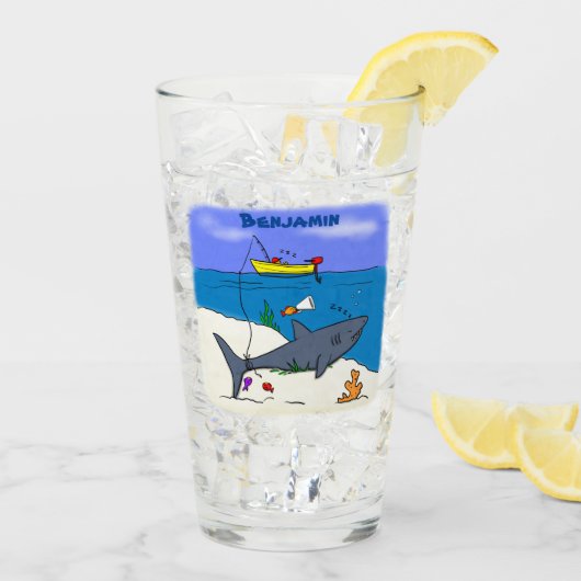 Funny slaapshark and Fishing cartoon Glas (Achterkant ijs)