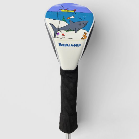 Funny slaapshark and Fishing cartoon Golfheadcover (Voorkant)