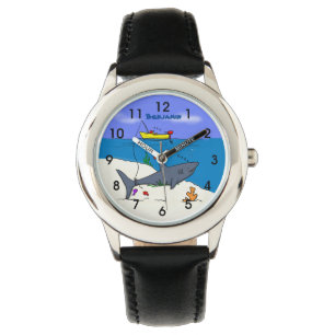 Funny slaapshark and Fishing cartoon Horloge