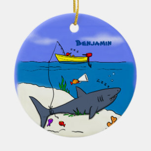 Funny slaapshark and Fishing cartoon Keramisch Ornament