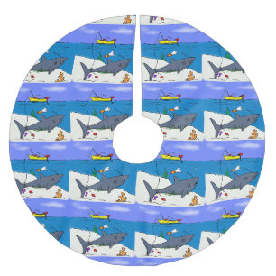 Funny slaapshark and Fishing cartoon Kerstboom Rok