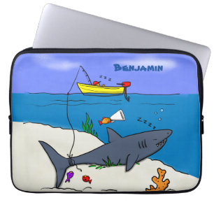 Funny slaapshark and Fishing cartoon Laptop Sleeve