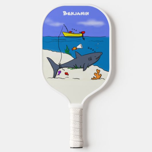 Funny slaapshark and Fishing cartoon Pickleball Paddle (Voorkant)