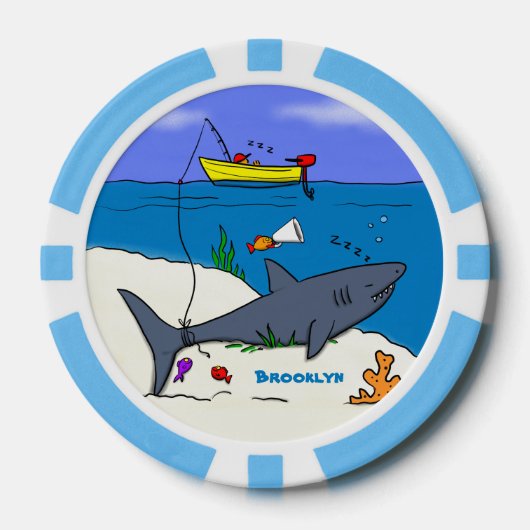 Funny slaapshark and Fishing cartoon Poker Chips (Voorkant)