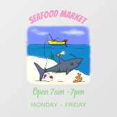 Funny slaapshark and Fishing cartoon Raamsticker (Vel)