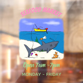 Funny slaapshark and Fishing cartoon Raamsticker (Vel 2)