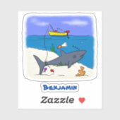 Funny slaapshark and Fishing cartoon Sticker (Vel)