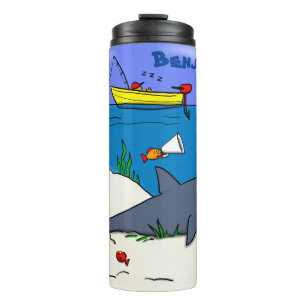 Funny slaapshark and Fishing cartoon Thermosbeker