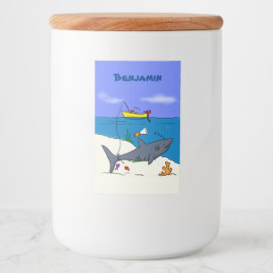 Funny slaapshark and Fishing cartoon Voedselcontainer Etiket