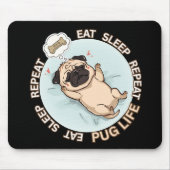 Funny Sleeping Pug Mouse Pad | Eat Sleep Repeat Muismat (Voorkant)