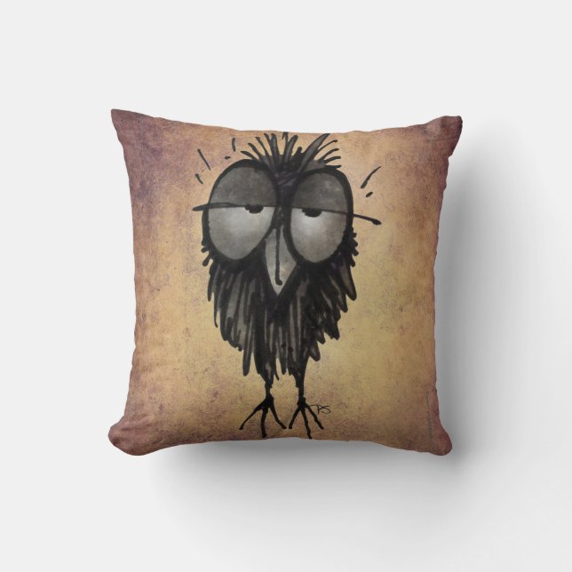 Funny Sleepy Owl Art Kussen (Voorkant)