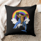 Funny Sloth Cowboy Riding Ocean Shark Rainbow Kussen (Deken)
