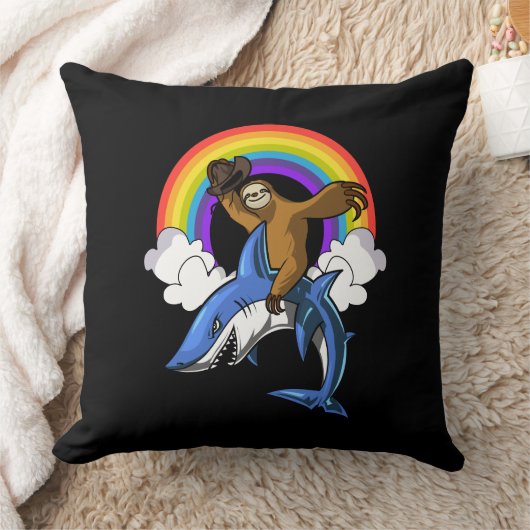Funny Sloth Cowboy Riding Ocean Shark Rainbow Kussen (Deken)