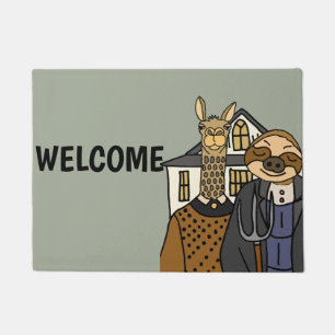 Funny Sloth en Llama American Gothic Artwork Deurmat
