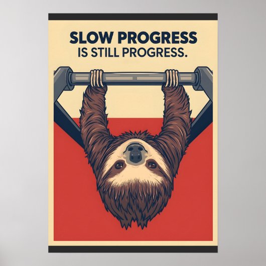 Funny Sloth Gym Motivation Poster - Slow Progress (Devant)