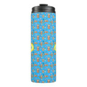 Funny Sloth Hearts Floral Blue Pattern | Naam toev Thermosbeker (Voorkant)