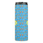 Funny Sloth Hearts Floral Blue Pattern | Naam toev Thermosbeker (Achterkant)