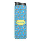 Funny Sloth Hearts Floral Blue Pattern | Naam toev Thermosbeker (Geroteerd rechts)
