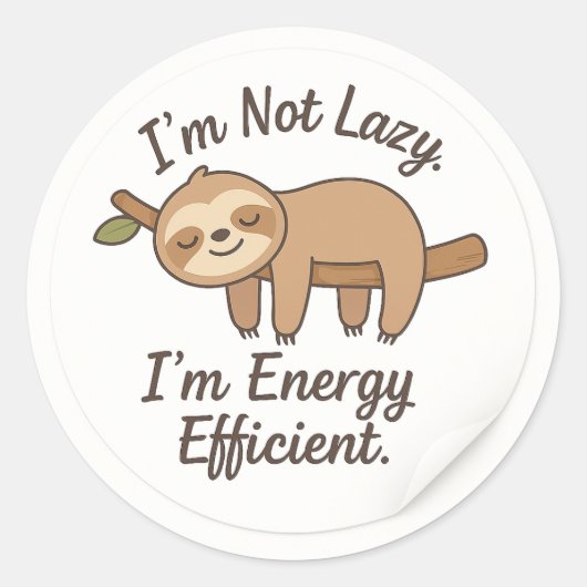 Funny Sloth “I’m Energy Efficient” Sticker (Devant)