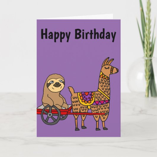 Funny Sloth in Red Wagon Pulled by Llama Kaart (Voorkant)