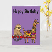 Funny Sloth in Red Wagon Pulled by Llama Kaart (Gele Bloem)